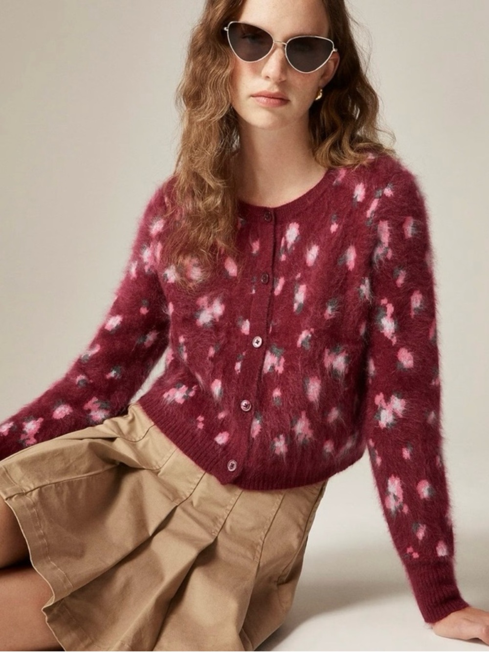 NWT J. Crew Brushed Cashmere Cropped Cardigan Blurry Floral